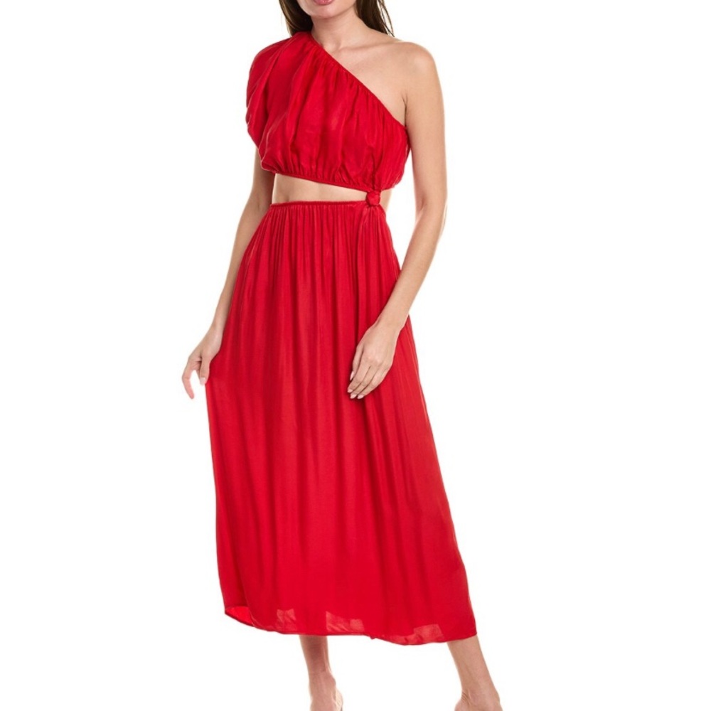 Farm Rio Red One Shoulder Waist Knot Maxi Dress w/ Pocket